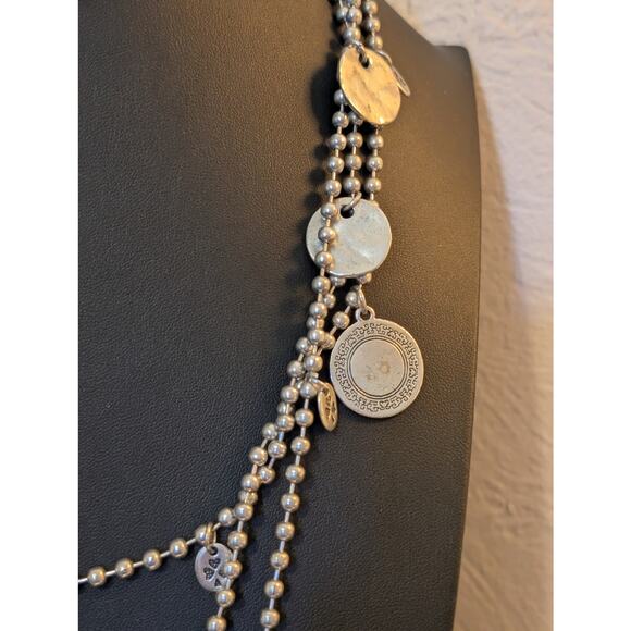 Silver Tone Bead Ball Chain W/ Medallian Charm Dangles & Lobster Claw Clasp - Picture 5 of 9